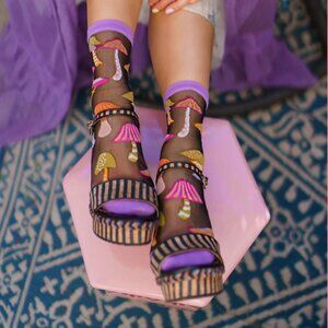 Magic Mushrooms Black Sheer Crew Sock by Sock Candy